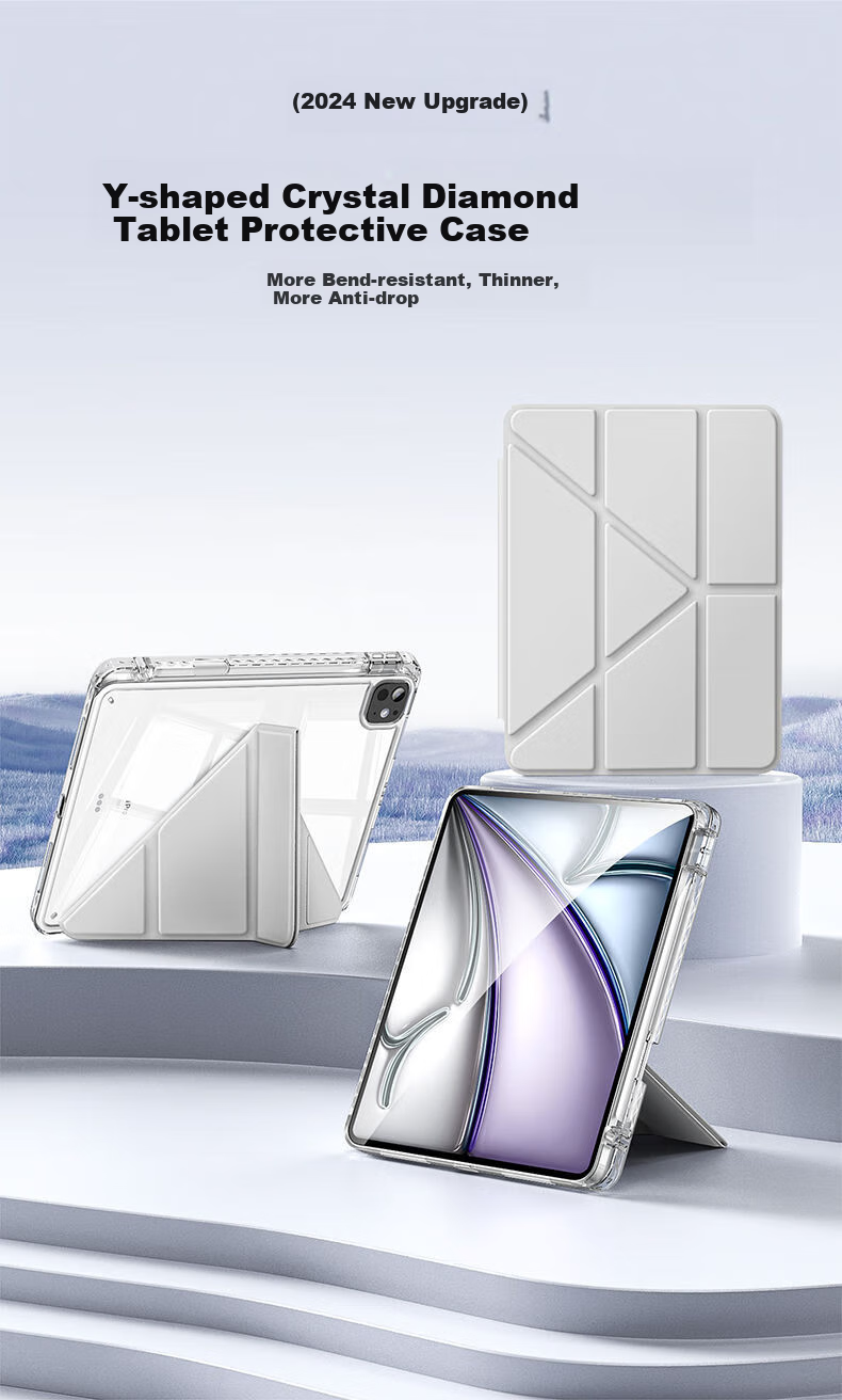 HBOALG Compatible with Huawei MatePad Pro Protective Case, 2024 Model, 12.2-Inch, 3+Y Fold Magnetic with Pencil Holder, Full Coverage, Anti-Bend, Shockproof Protective Case, White Ice Blue 1