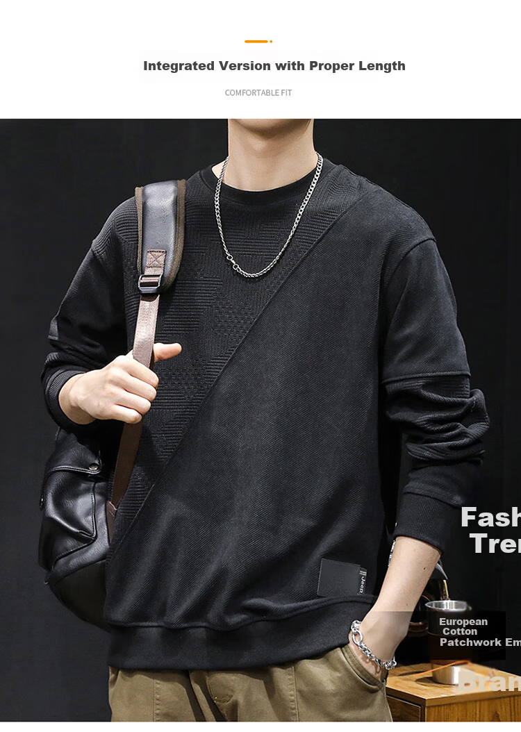 JEEP Men's Sweatshirt, Spring And Autumn Heavyweight Base Layer, Loose Long-Sleeve T-Shirt Top, Color-Block Menswear, Apricot Color, XL 1