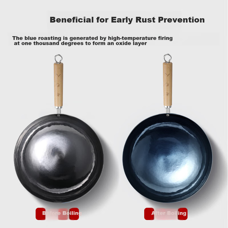 Laoyiren Zhangqiu Handmade Iron Wok, Seasoned Iron without Coating, Non-Stick, Traditional Cooking Pan, One Million Times Forged, Suitable for Gas Stove