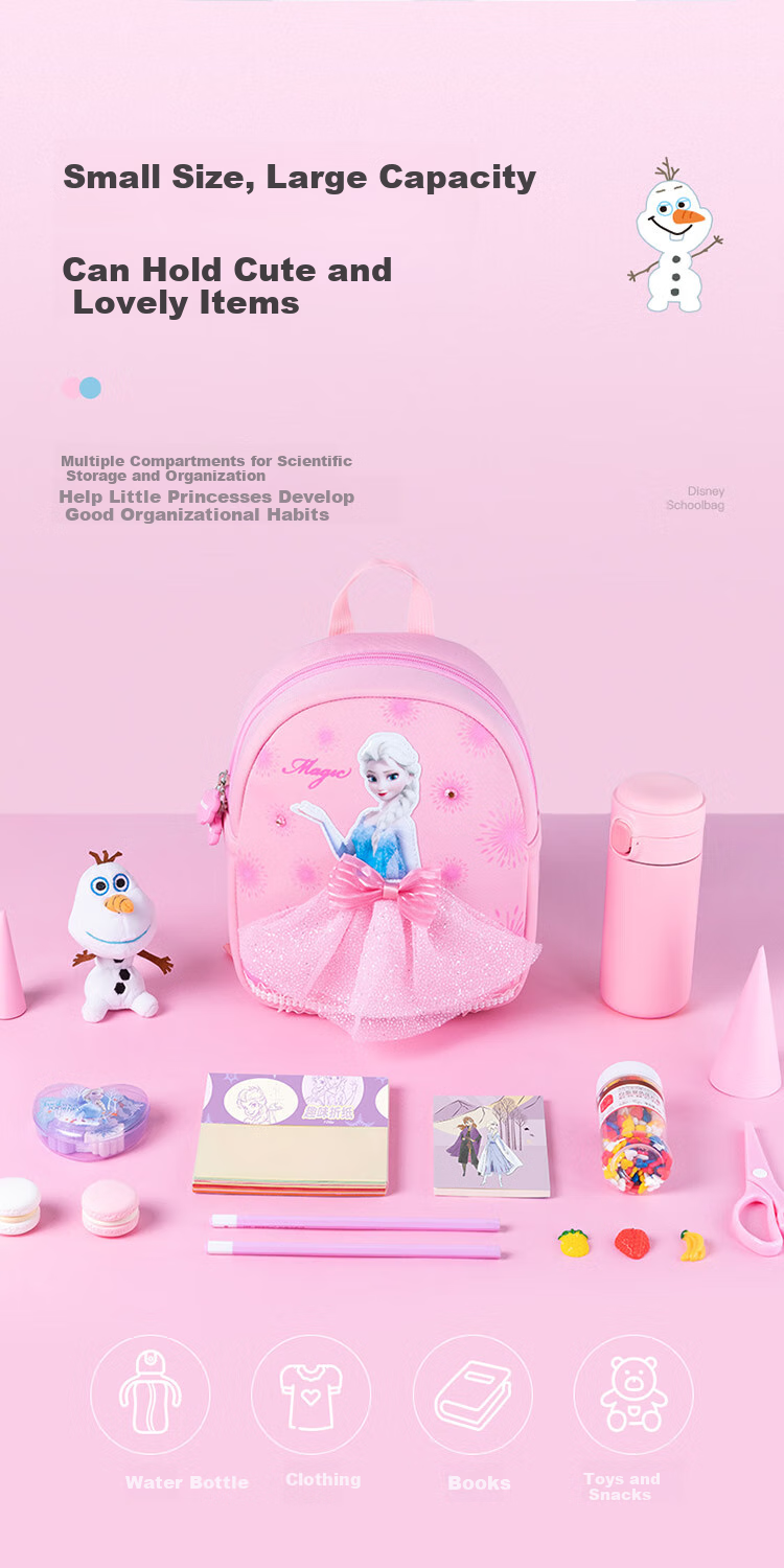 Disney Children's Backpack for Kindergarten Ages 3-6, Cute High-Quality Ultra-Light Diving Fabric Backpack, Elsa Princess Pink 7