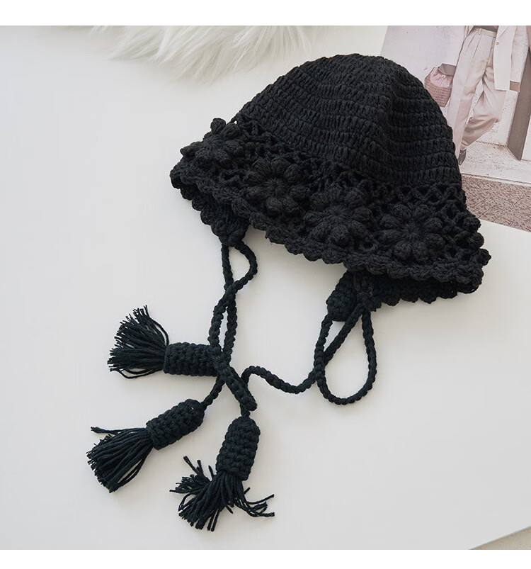 Zhenxiang Women's Spring Autumn Woolen Hat Flower Hand-Crocheted Knit Hat Travel Photo Outfit Birthday Gift Z868 9