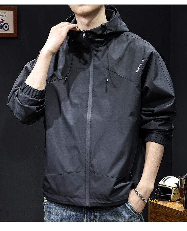 JEEP Men's Autumn Winter Hooded Casual Workwear Jacket Black XL 15