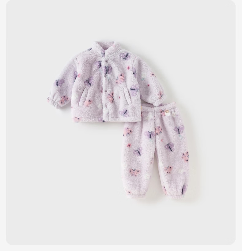 DAVE & BELLA Boys' Homewear Set Girls' Winter Pajamas Children's Warm Two-Piece Set 3