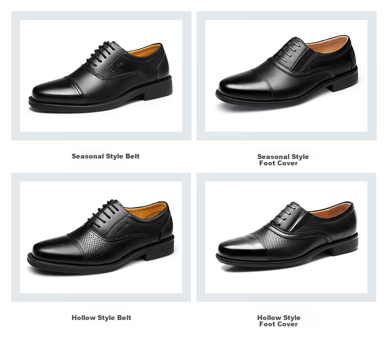 Qiangren Formal Shoes for Men, Jihua 3515 Quality Top-Grain Leather Business Dress Shoes, Slip-On Three-Joint Sandal Leather Shoes, Black, Size 43 12