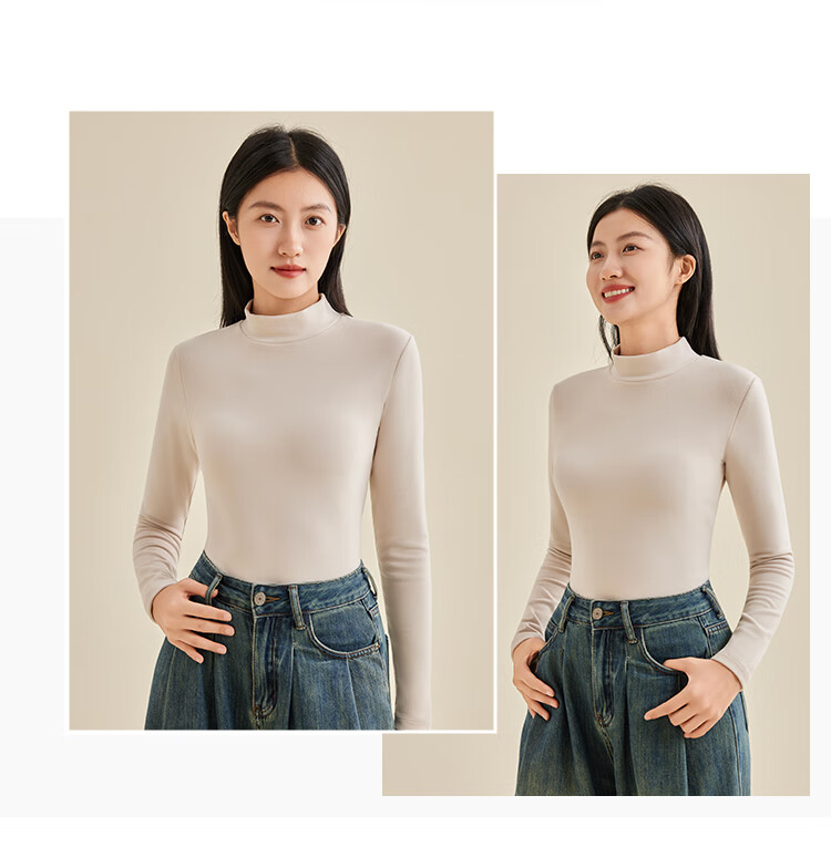 LangSha Women's Half Turtleneck Base Shirt Spring and Autumn Double-Sided Velvet Thermal Top Outerwear Autumn Shirt 21