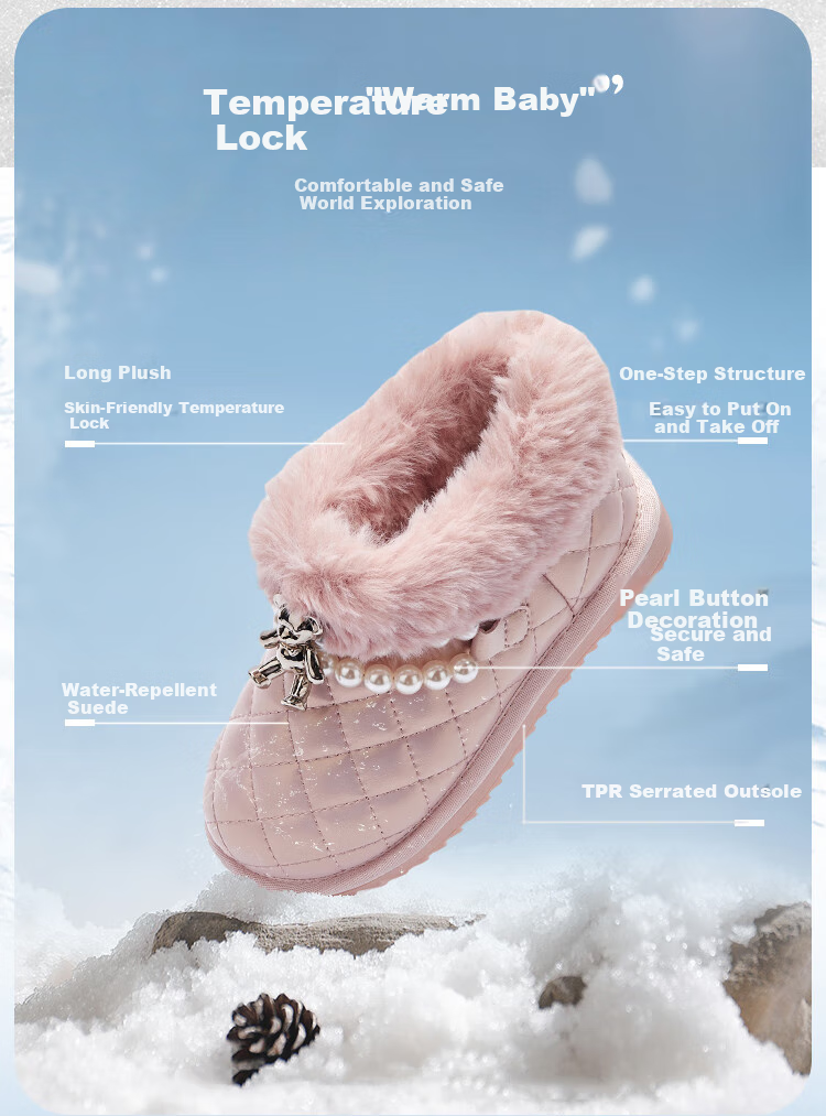 BALABALA Kids Snow Boots Girls Fleece Lined Thickened Winter Short Boots Non-Slip Fashionable 1