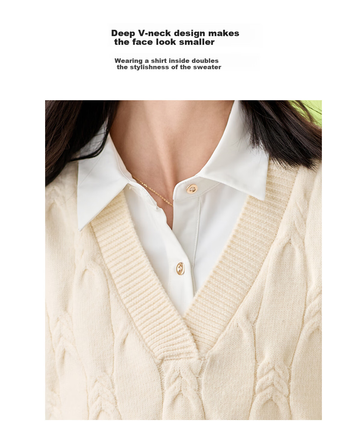 Chushen Women's Fashion V-Neck Layered Knitwear Versatile Solid Color Knit Vest Sweater S143Z5001 4
