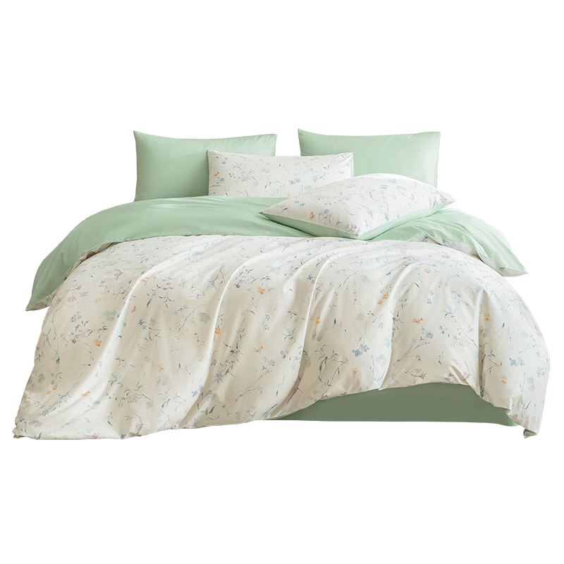 JD Original 100% Pure Cotton Four-Piece Bedding Set, All-Cotton Bedsheet And Duvet Cover, Antibacterial Bedding Set, 200*230cm, for 1.5/1.8 Meter Beds, Qinghe Manbai