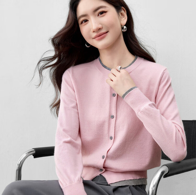 Sentubila Age-Reducing Elastic Knitwear Women Autumn Color-Block Crew Neck Ribbed Cuff Long Sleeve Cardigan Single-Breasted Heart Embroidery Top 4