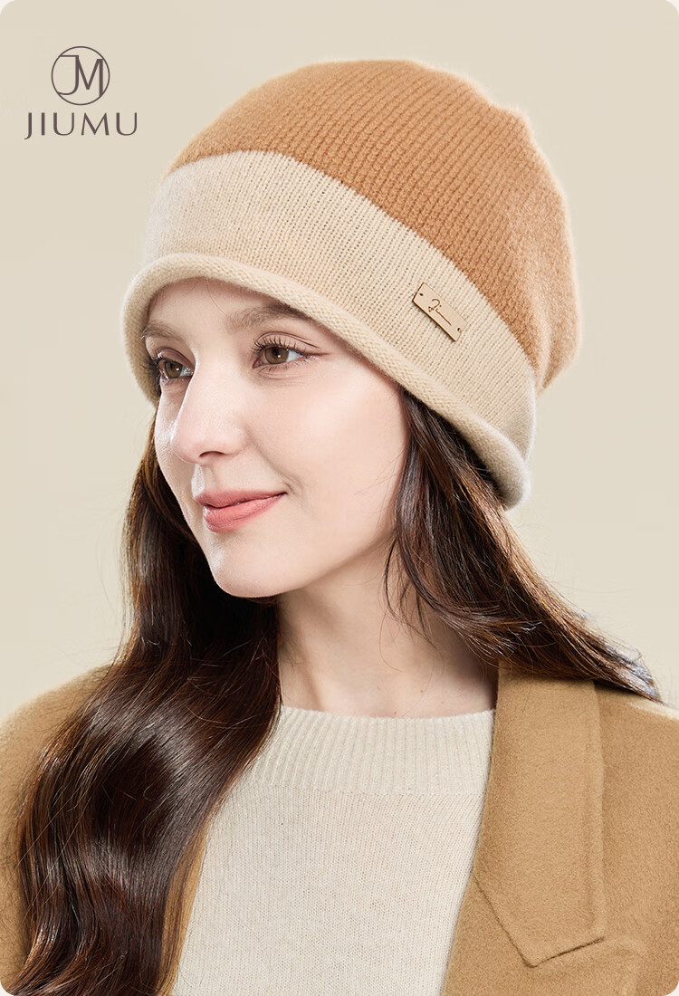JIUMU Pure Wool Warm Knitted Beanie Headwrap Cold Weather Hat Stackable Maternity Cap Autumn Winter Outdoor Cold Protection Hat for Women 1