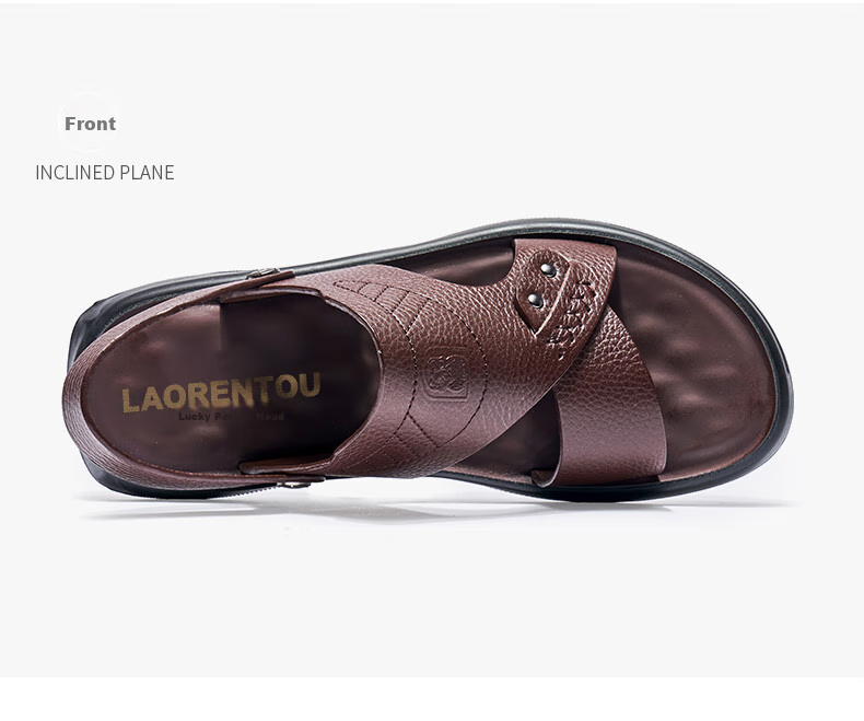 LAORENTOU Men's Sandals, Summer Beach Shoes, Top-Grain Leather Sandals And Slippers, Dual-Use Leather Sandals for Men, A90125, Brown, Size 39 15