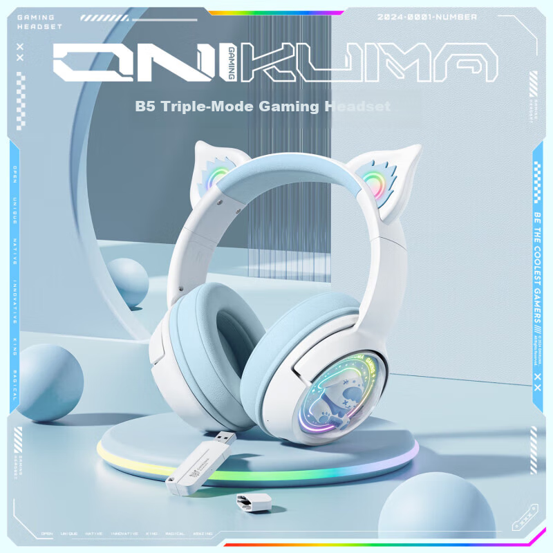 ONIKUMA Wireless Bluetooth Headphones with Microphone, Noise-Cancelling, for Women's Online Classes, Music, Gaming, Three-Mode Headphones, Suitable for Live Streaming, Computers, Tablets, Cute Cat Ears Design, Birthday Gift