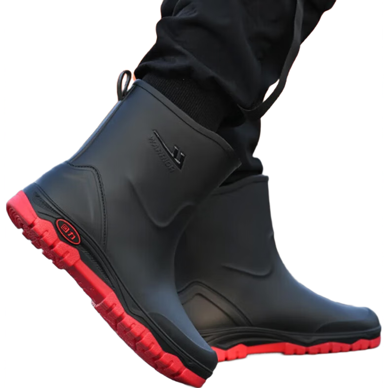 Warrior Men's Mid-Calf Waterproof Rain Boots Rubber Shoes Lightweight Chef Shoes H5388 Red Size 40
