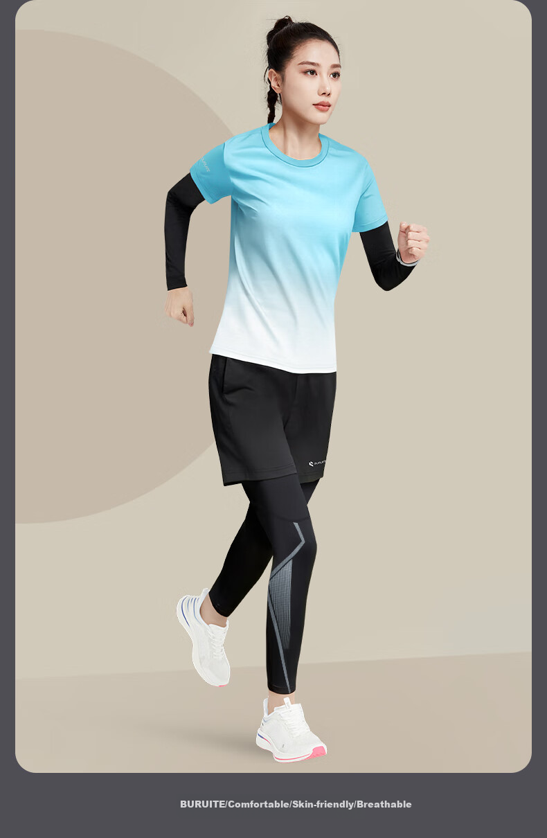 BURUITE Women's Sports Outfit, Yoga Wear, Running, Badminton, Cycling, Fitness Tight-Fitting Training Clothes, Sportswear, Slimming Quick-Dry Garment 10
