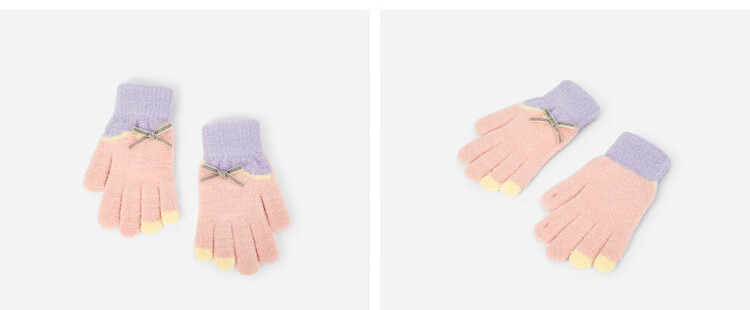 Balabala BalaOne Kids Girls Five-Finger Colorblock Bow Gloves 2025 Comfortable Warmth 208425162207 3