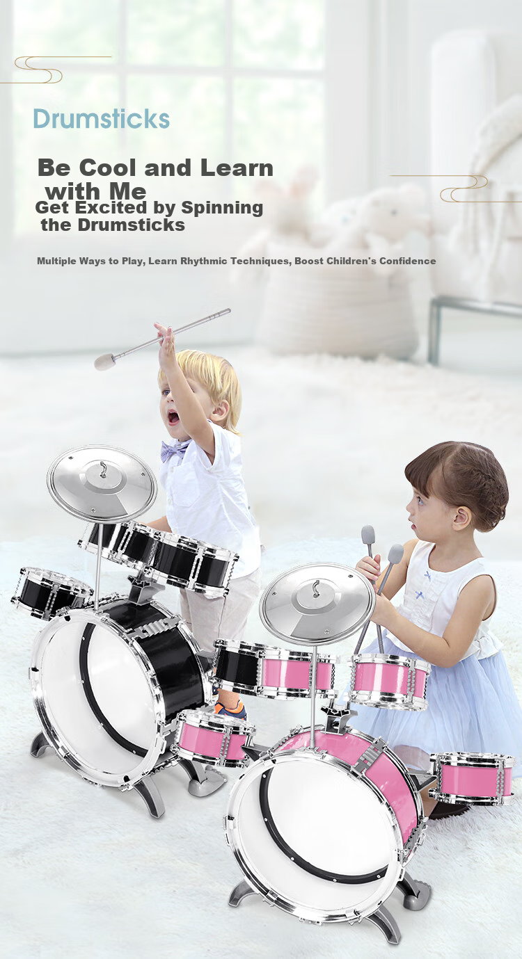QIAO WA BAO BEI Drum Set Educational Toy Instrument for Children Beginners Jazz Drums Gift for Boys Aged 1-2 Years Old Birthday Present 8