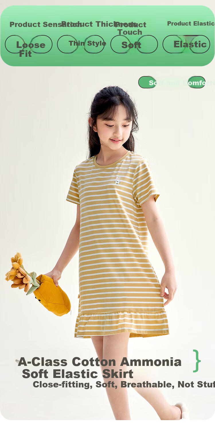 Hodohome [Same As in Mall], Children's Pajamas for Girls, Size 40S Cotton-Spandex Sweet Cute Nightgown, Breathable Dress 322, 130 2