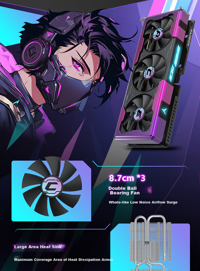 Yeston AMD RADEON RX 9060 XT 16G D6 Ying Tong Hua Jia OC Three-Fan New Gaming Discrete Graphics Card 6