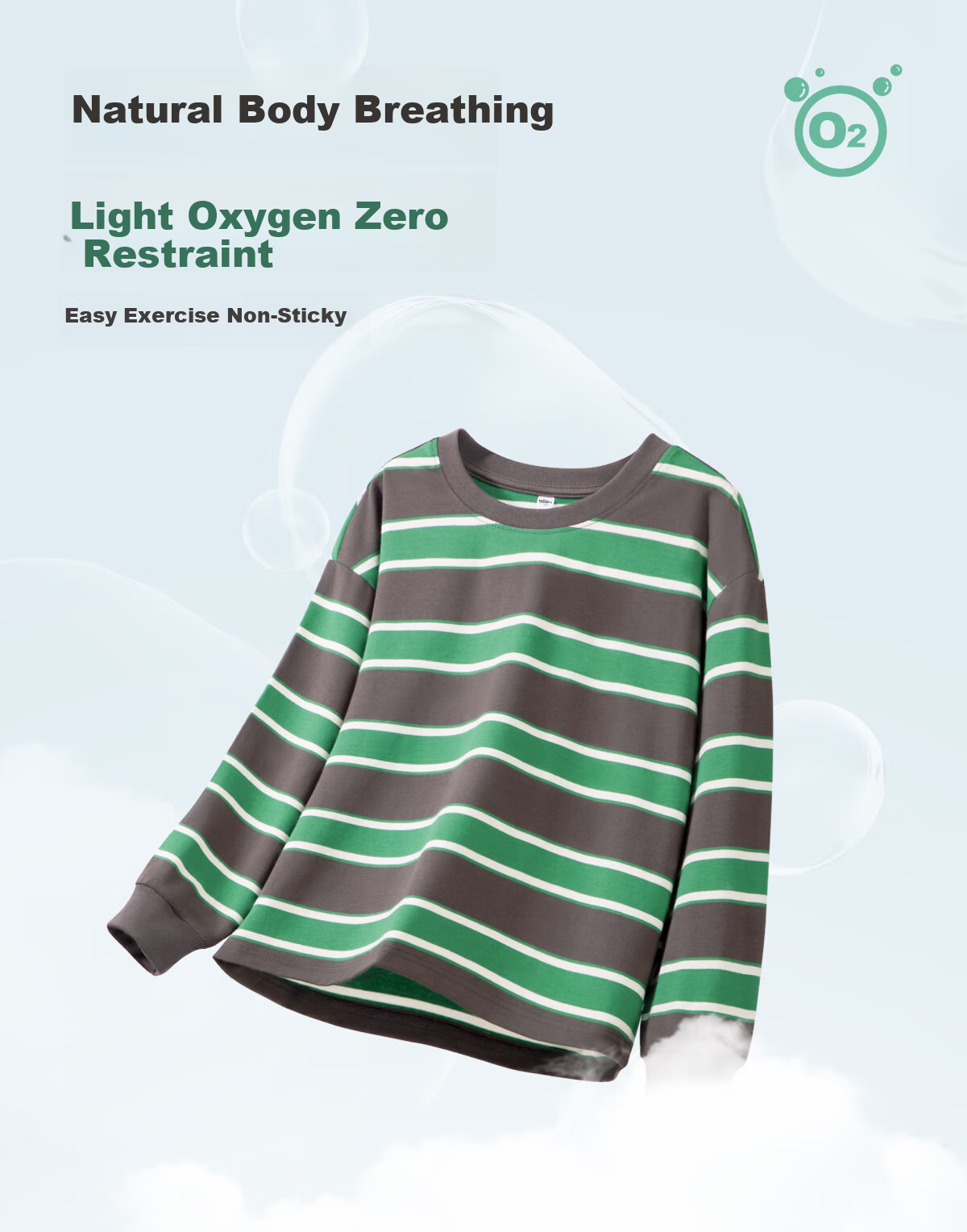 TonLion Boys' Long-Sleeve T-Shirt, Spring And Autumn Thin Style, Casual Top for Older Children, Spring Striped Undershirt, Apricot Green, Size 160 4