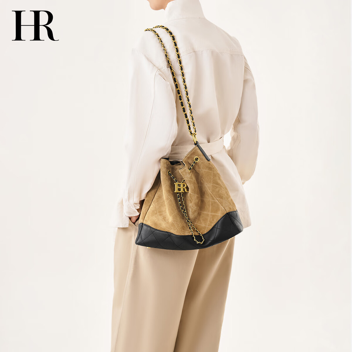 HRHR Women's Suede Bucket Bag Luxury Shoulder Crossbody Bag
