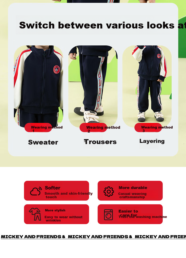 Disney Children's Clothing Spring And Autumn New Style Boys Casual Versatile Comfortable Warm Cartoon Jacket Set Navy Blue 90 8