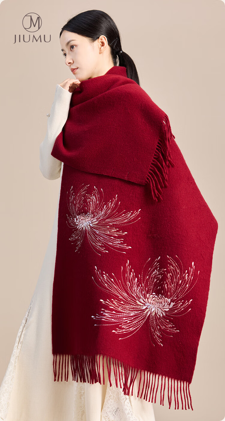 JIUMU Pure Wool Scarf for Women, Autumn And Winter Warm Outer Wrap Shawl, Gift for Mom And Elders, Christmas Birthday Present, Gift Box Packaging 1