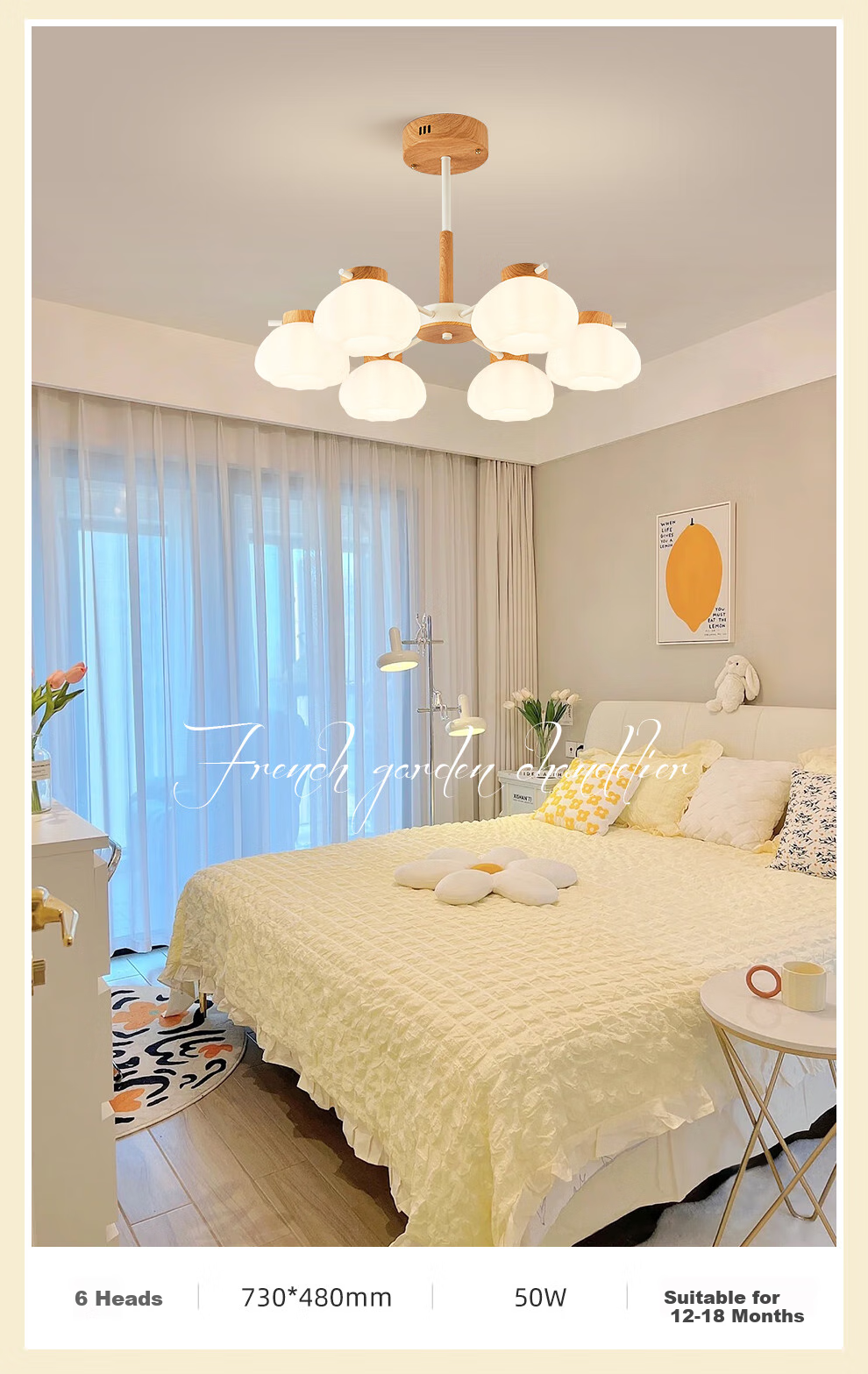 NVC NVC Simple Wood French Puff Lampshade Living Room Smart Comfortable Light 100W Pendant Light WHDD100F/G-05 16