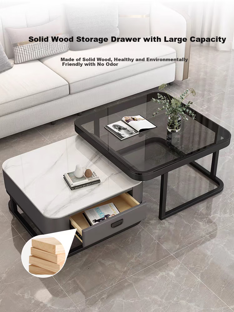 Gupujia Rock Slab Coffee Table, Living Room Modern Minimalist Light Luxury Small Apartment Reception Tea Table, Sofa Glass Side Table, Balcony Small Corner Table 4