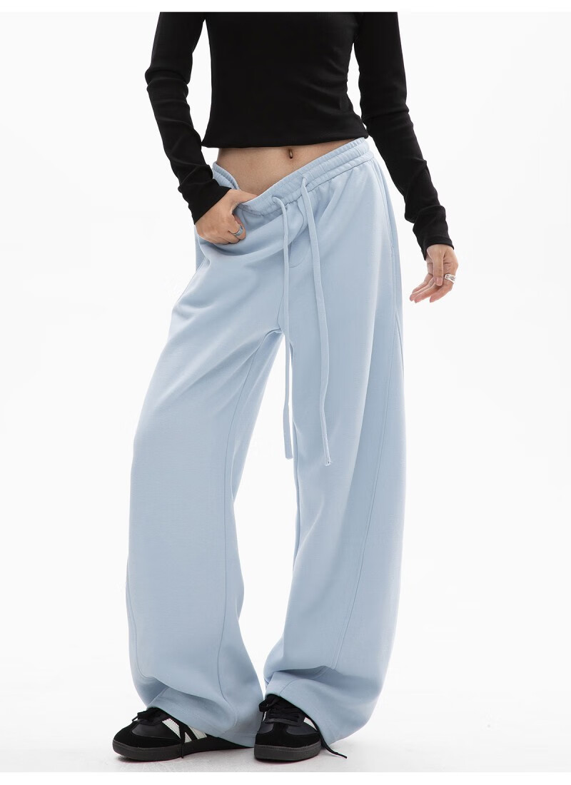 ICH MODE Women's American Style Casual Pants Spring Autumn New Sports Sweatpants Loose Straight-Leg Versatile Wide-Leg Pants Black L 11