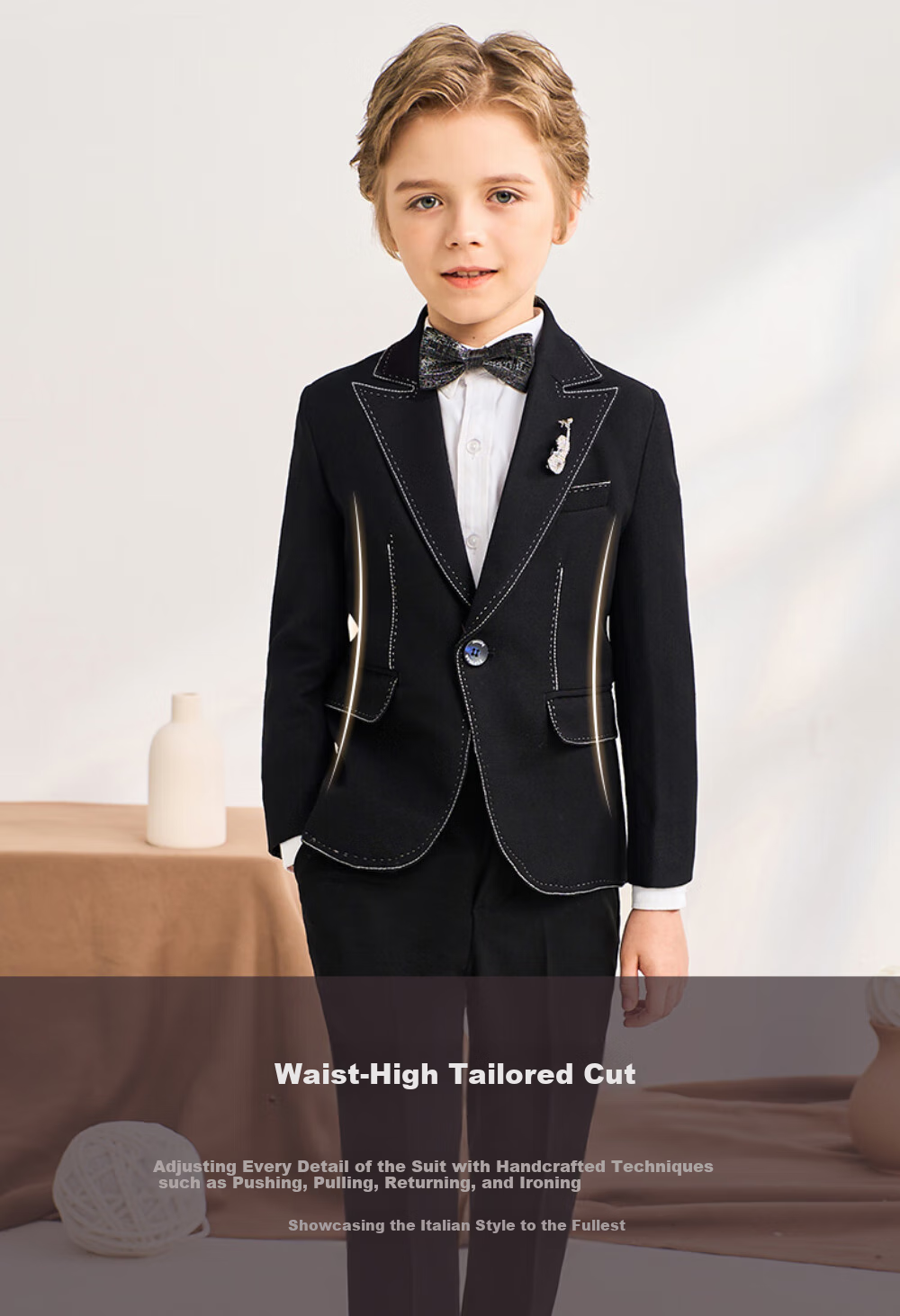 Luomeng Children's Suit Set Flower Girl Dress for Older Kids Piano Performance Outfit Black And White Striped Four-Piece Set 160 3