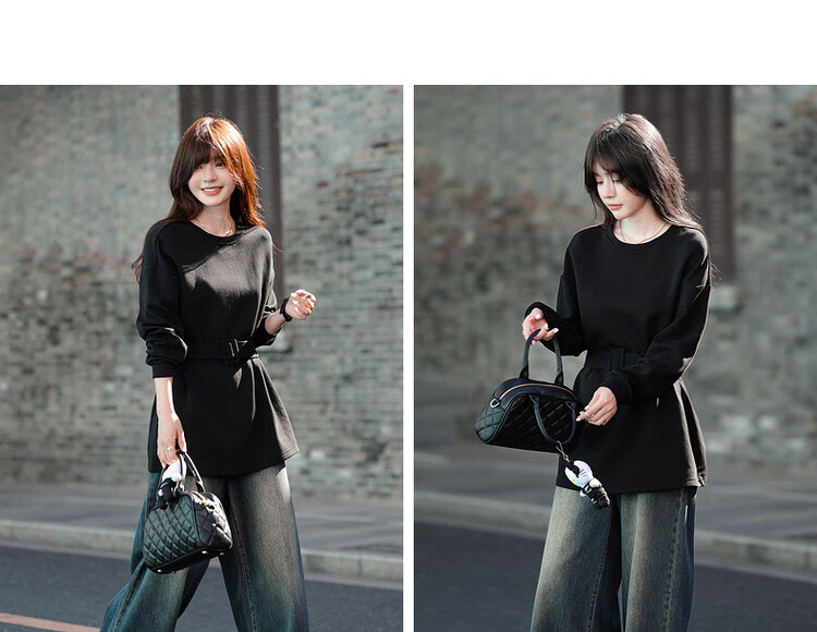MT Soft Touch Cloud Cotton Autumn Stylish Belted Round Neck Loose Comfortable Mid-Length Sweatshirt for Women 9