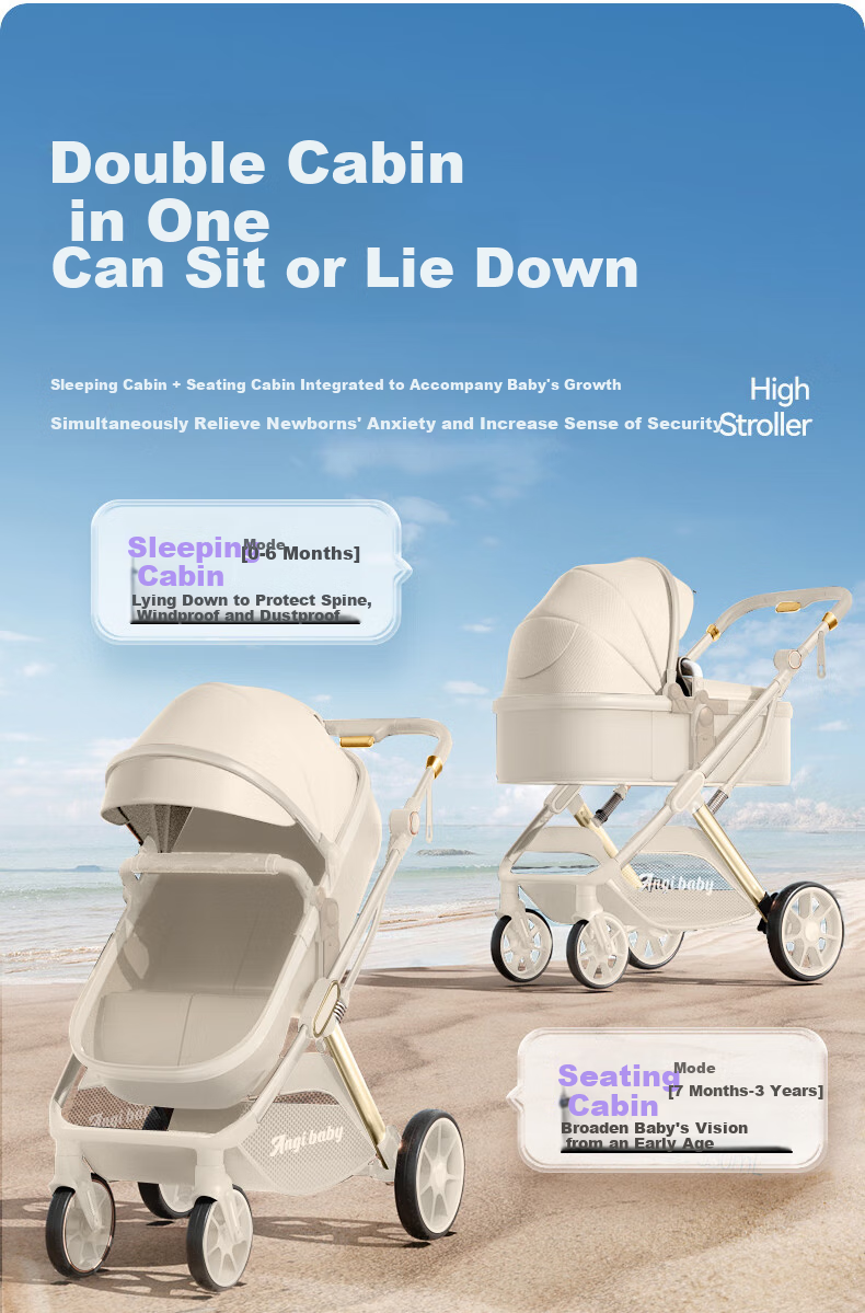 ANGI BABY Stroller, Can Sit And Lie Down, Lightweight And Foldable, High Landscape Baby Carriage, Newborn Pushchair 2