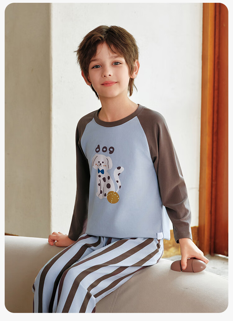 YEEHOO New 95% Cotton Class A Children's Pajamas Exclusive Design Boys' Pajamas 7A Antibacterial Large Kids Homewear Set 7