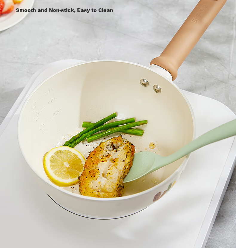 SUPOR Non-Stick Milk Pot, Flat Bottom Baby Food Pot, Noodle Soup Pot, Hot Milk And Instant Noodle Ceramic Pot, Compatible with Induction And Gas Stoves, 18cm 7
