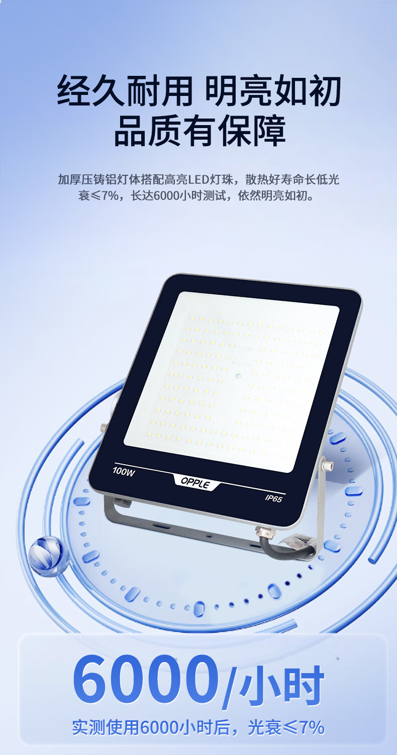 OPPLE LED Outdoor Floodlight Spotlight Factory Stadium Outdoor Lighting Waterproof Floodlight Searchlight Advertising Light 100W White Light IP65 Pinyao 1