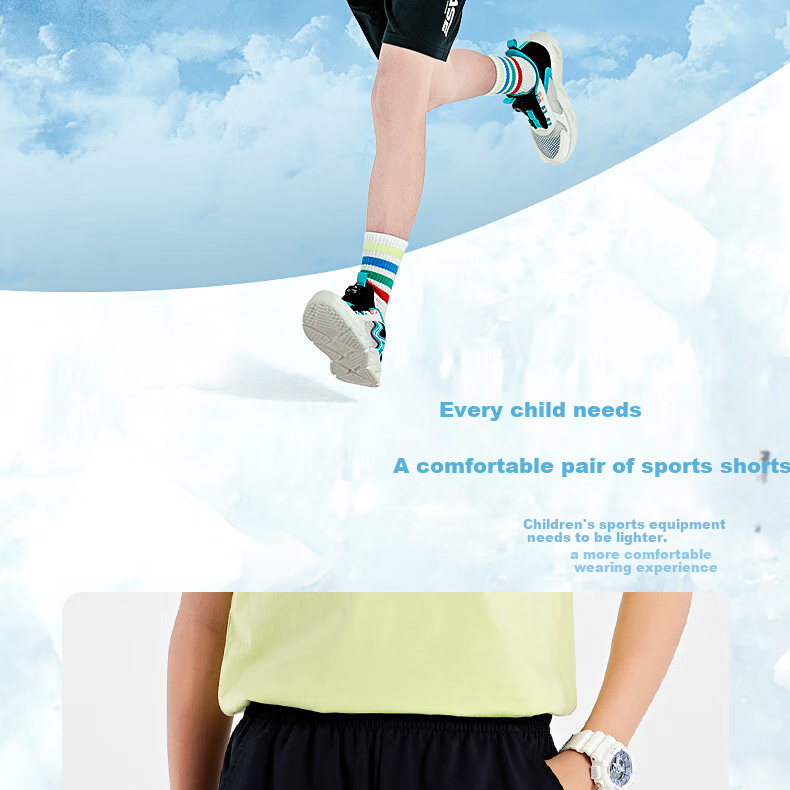 361° Children's Clothing, Kids' Shorts, Summer Boys And Girls Sports Elastic Breathable Knit Knee-Length Pants, Classic Black, Size 170 2