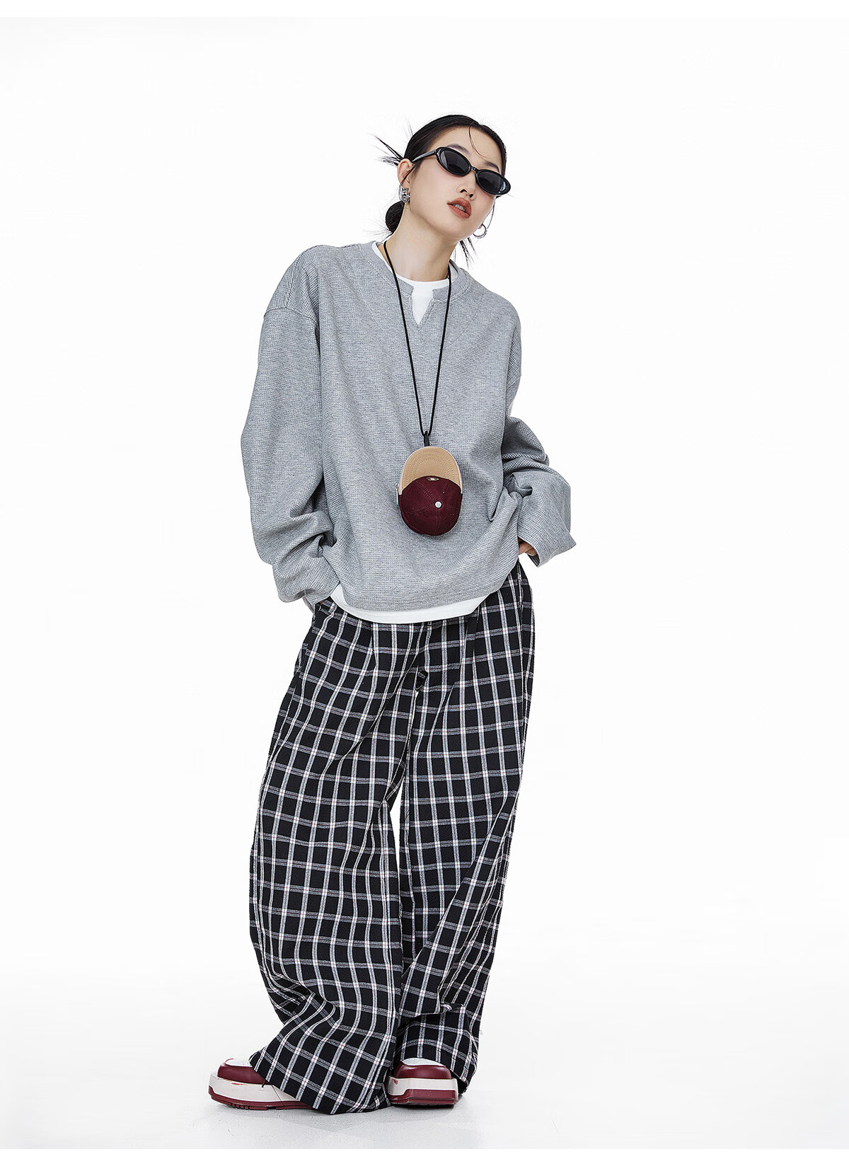 ICH MODE Women's Pullover Sweatshirt American Waffle Long Sleeve T-Shirt Autumn Winter Loose Casual Henley Neck Top Gray L 7