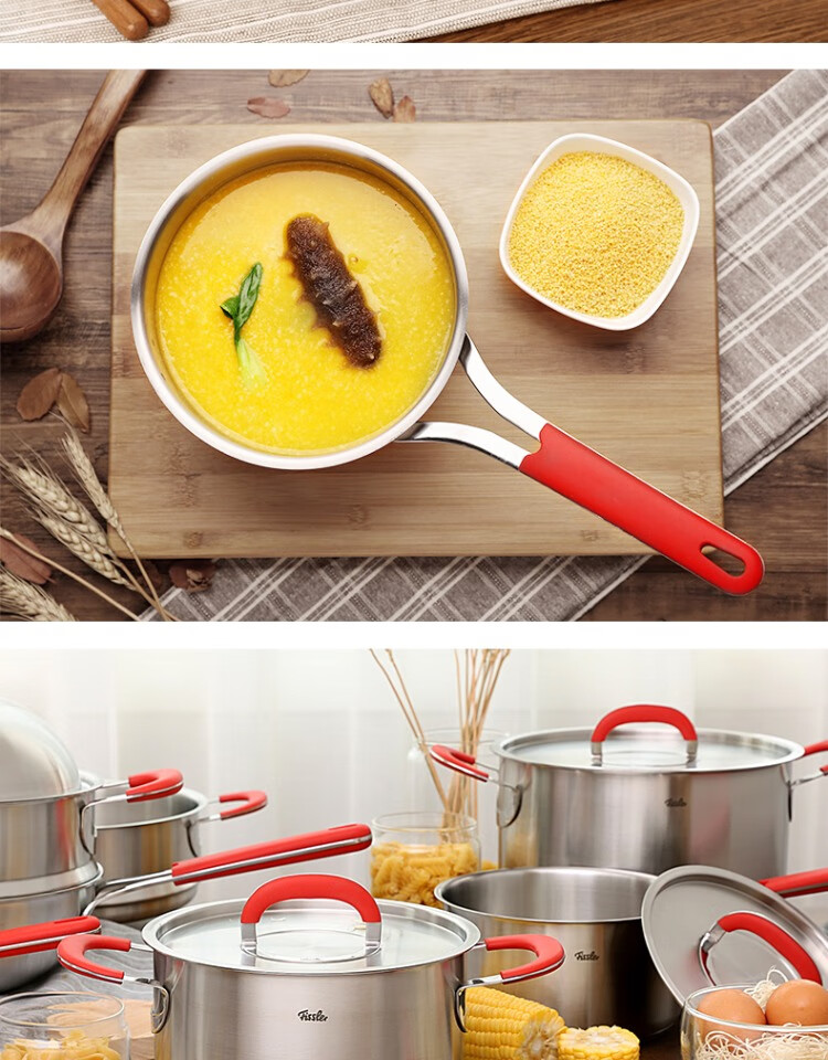 Fissler Little Red Handle Series 24cm Stainless Steel Double Handle Deep Soup Pot with Steel Lid 6