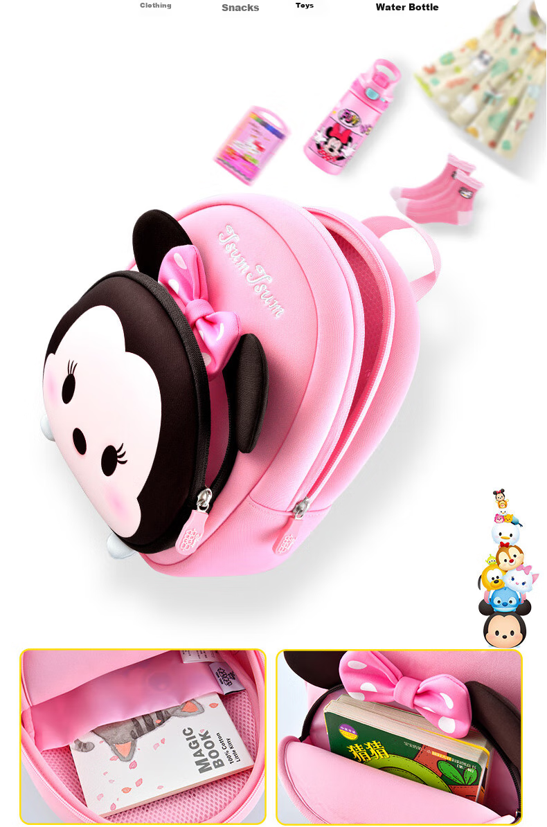 Disney Songson Kindergarten Children's Backpack for Ages 2-5, Cute Anti-Lost Travel Backpack, ST80082 Minnie Red 7