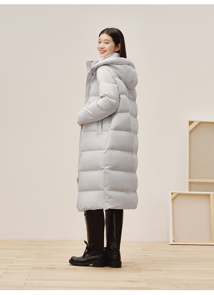 JD Original down Jacket for Women, 90% Duck Down, Puff Mid-Length Style, Fashionable Versatile, Winter New Thick Coat, Pure Gray, Size L 30