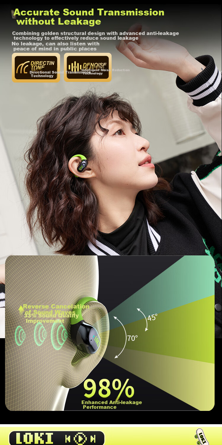 DIBALENE LOKI Open-Ear Bluetooth Headphones, Over-Ear Style, Not In-Ear, Suitable for Teenagers And Children, Sports Running Calls Noise Reduction Wireless Earphones, Compatible with Huawei Xiaomi And Nuanri Mi 9