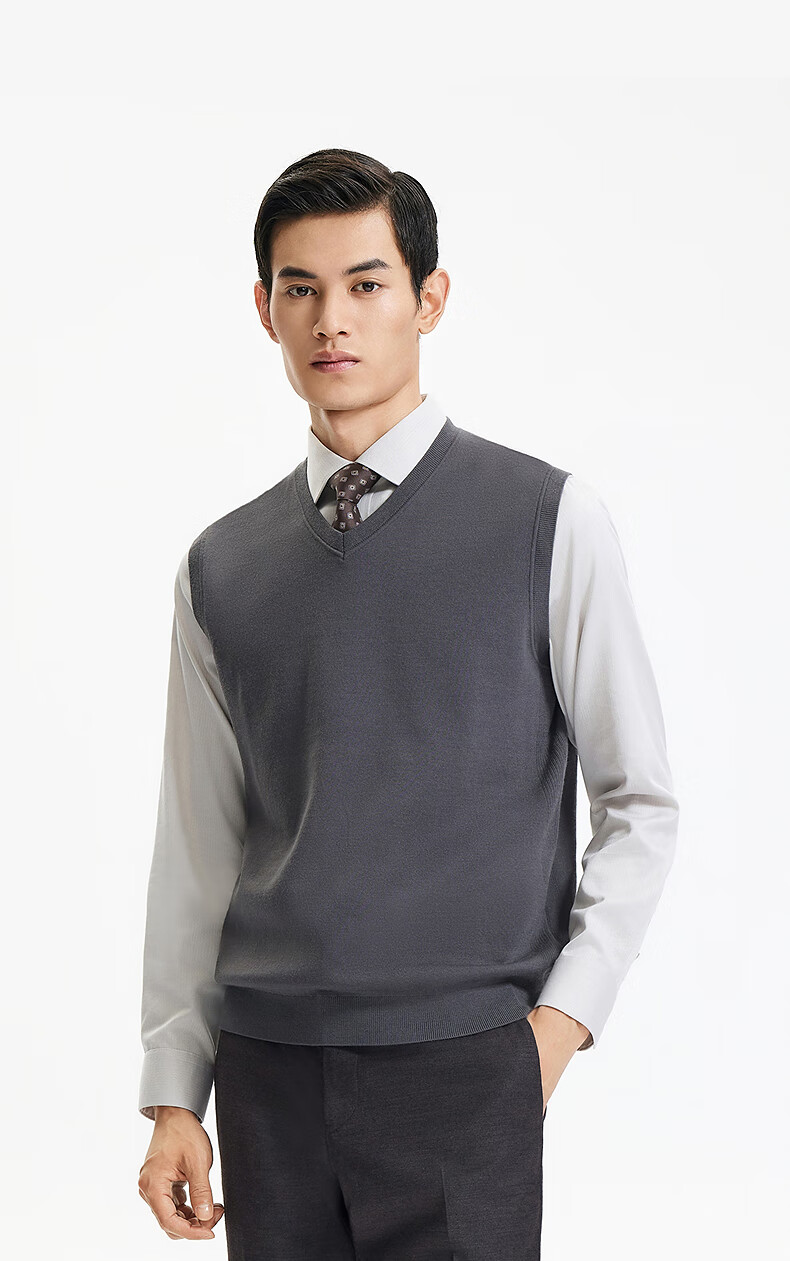 Goldlion Wool Blend 25 Autumn Winter Vest Warm V-Neck Pullover Sweater Men Dark Gray 2XL 11