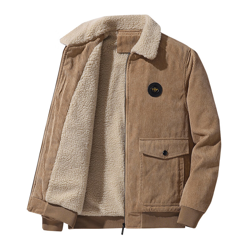 ROMON Men's Autumn Business Casual Fleece-Lined Thick Corduroy Warm Jacket Executive Coat 2XL 8