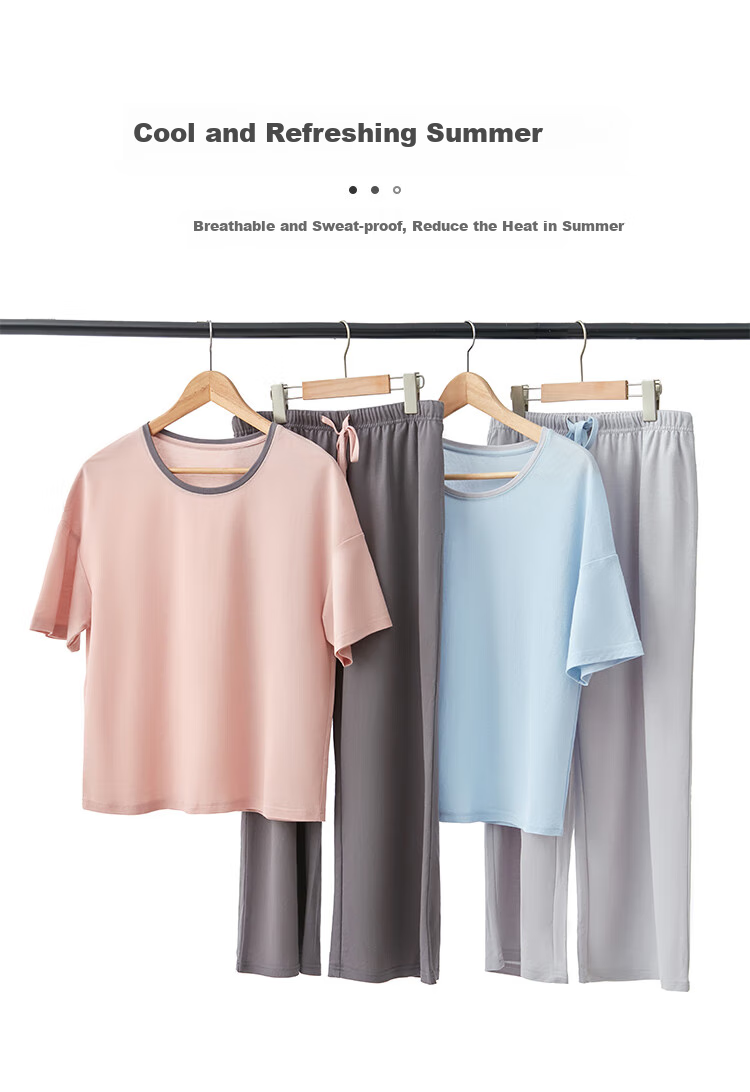 Yiershuang [Cooling] Women's Loungewear Set, Short-Sleeve Top And Long Pants, Comfortable Loose Pajamas for Wome 6