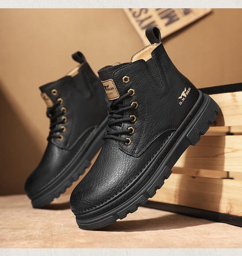 Bull Family Men's Boots Autumn Winter New British Retro Martin Boots Thick Sole Wear-Resistant Men's Work Boots Versatile Casual High-Top Shoes 17