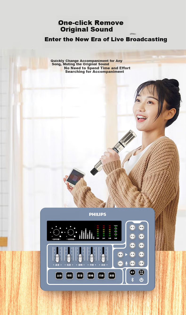 Feilipu Newly Upgraded 48V Mobile Phone And Computer Live Streaming Bluetooth Accompaniment Sound Card Device External Sound Card All-People Karaoke Live Recording DLM9316C Microphone with Dual Card Cable + Stand 5