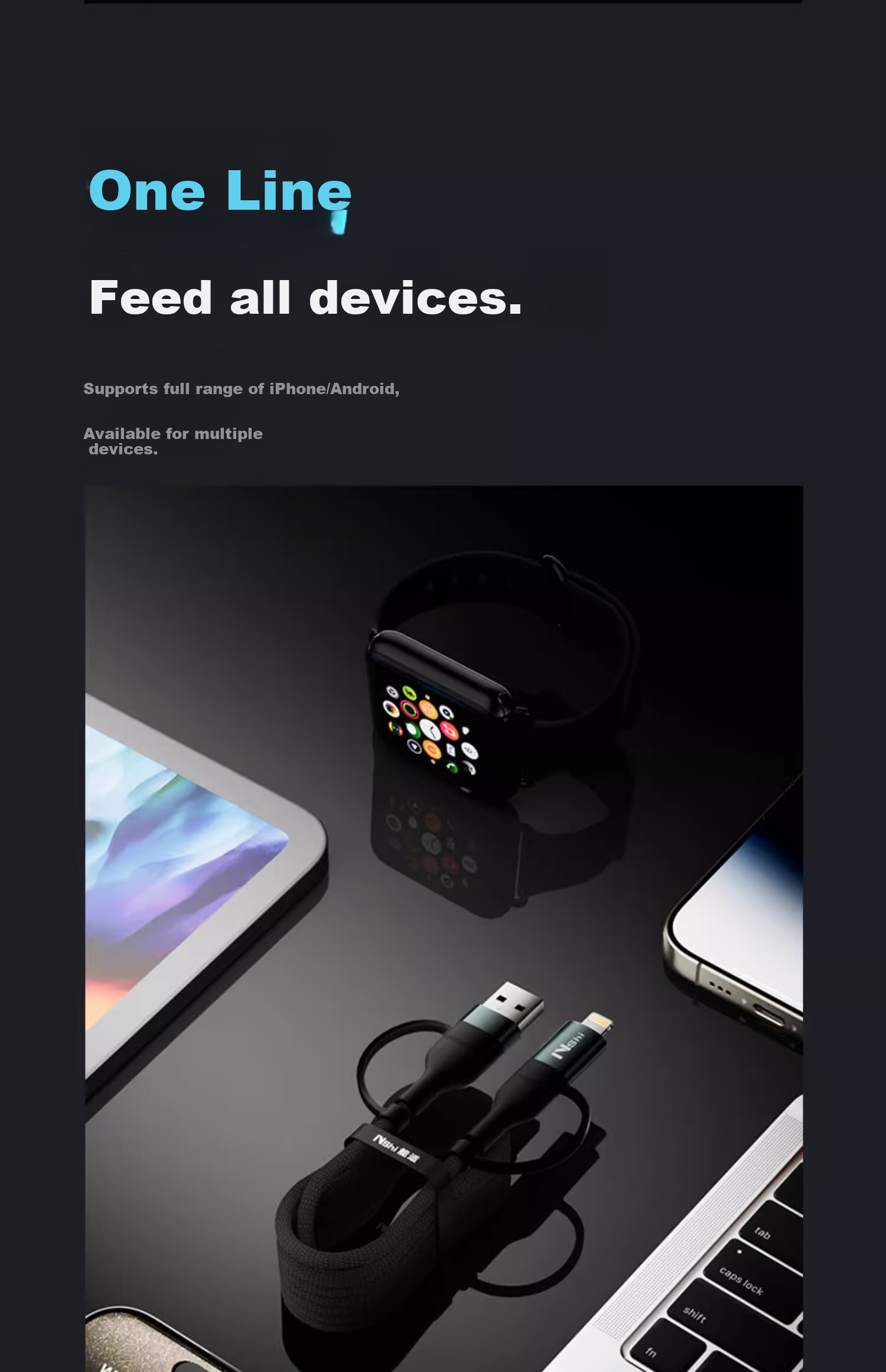 Nengshi Four-In Charging Cable, Type-C Data Cable, PD Dual-Head Fast Charging, Suitable for Apple IPhone, Huawei, Xiaomi IPad/tablet/laptop, 1.5 Meters 10