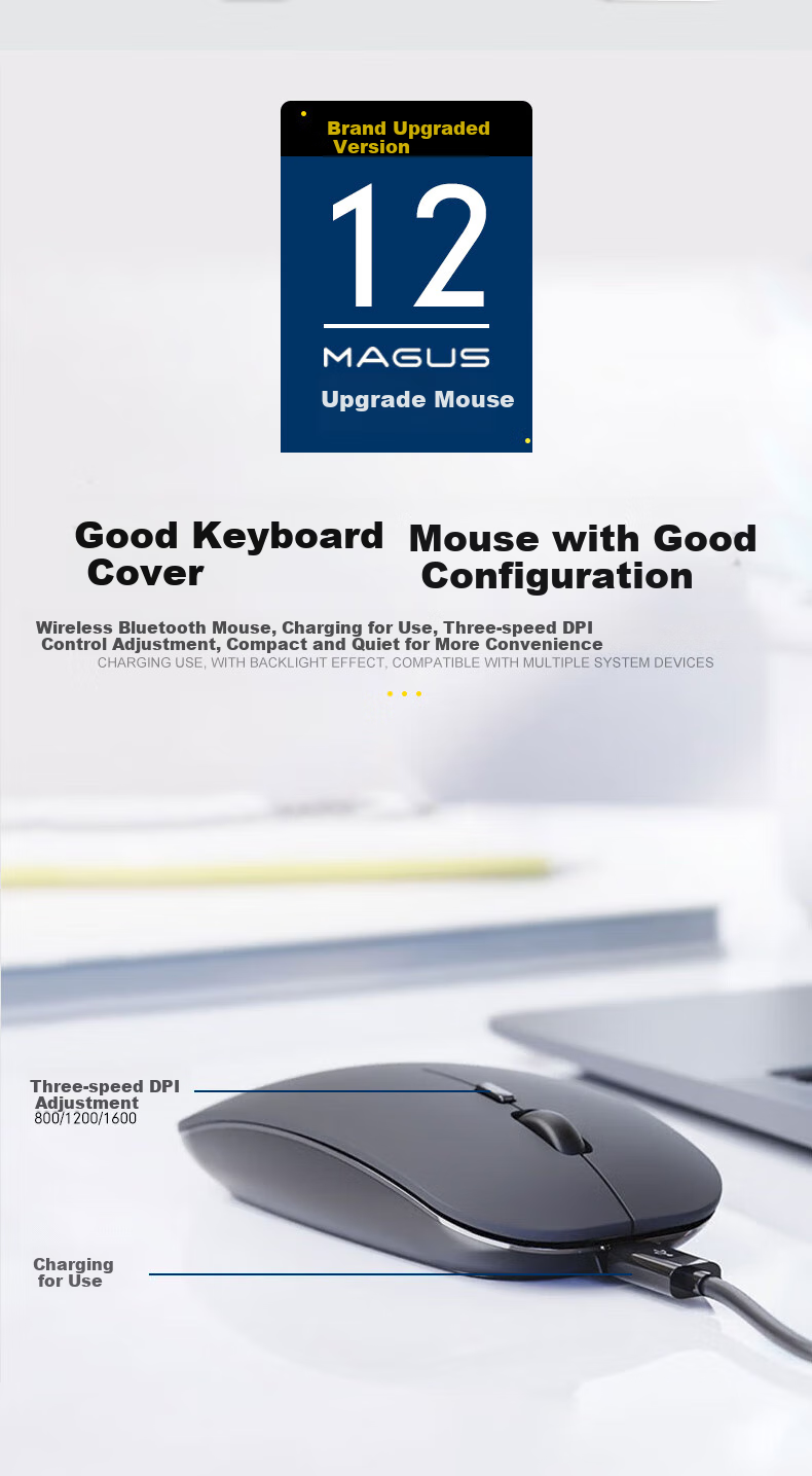 MAGUS Keyboard Case for Honor Tablet 10, 12.1-Inch Protective Cover, Full Protection Anti-Drop Soft Light Version, Magnetic Detachable Bluetooth Keyboard And Mouse Set 17