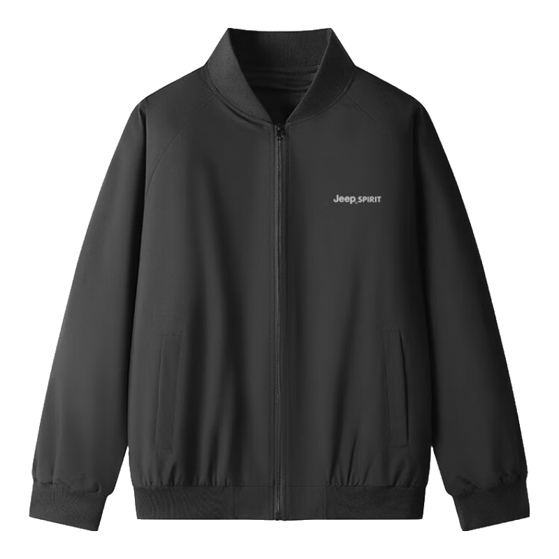 JEEP SPIRIT Men's Spring and Autumn Casual Versatile Jacket, Fashion Windbreaker with Stand Collar, Windproof Baseball Jacket, Black L