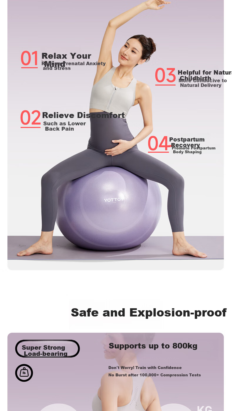 Yottoy Thickened Anti-Burst Non-Slip Professional Fitness Ball for Yoga, Pregnancy, Labor Assistance, Elastic Training Swiss Ball 3